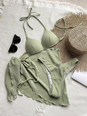 Conjunto Biquíni Halter Com Bojo Push-Up E Saída De Praia Combinando