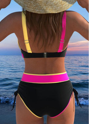 Biquíni Esportivo Cintura Alta Com Recortes Neon Contrastantes