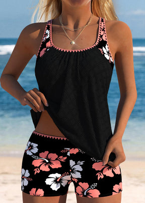 Tankíni Floral Com Decote Redondo E Short Com Elástico
