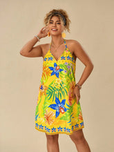 Vestido Estampado Com Plantas Tropicais Pintado Plus Size