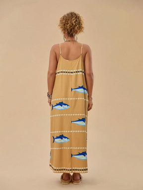 Vestido Longo Plus Size Oceano Dourado